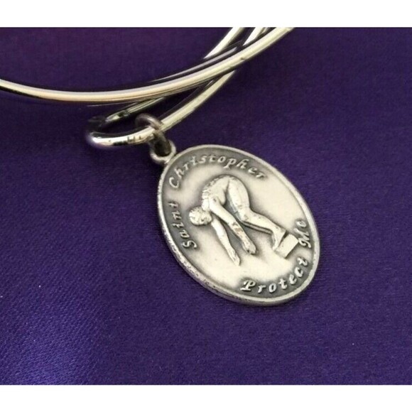 New Skateboard Charm Bangle Bracelet St. Christopher Protect Me 3X - Picture 3 of 6
